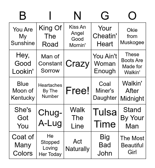 Country Oldies Bingo Card