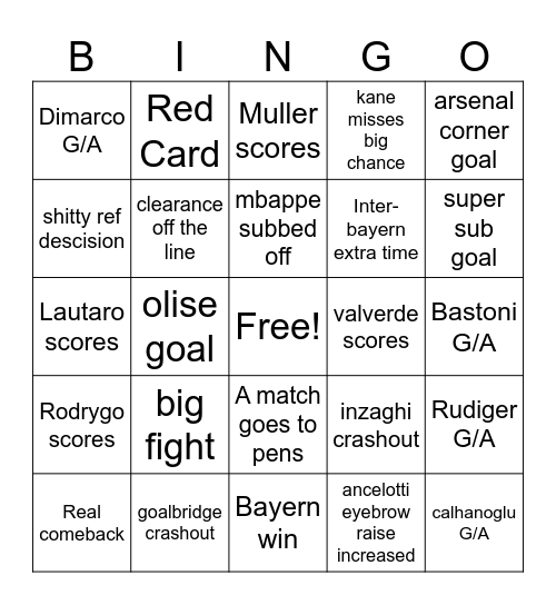 ucl quarters Bingo Card
