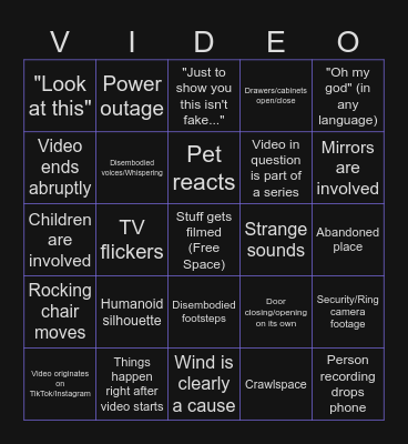Clearly Fake Creepy Video Bingo Card