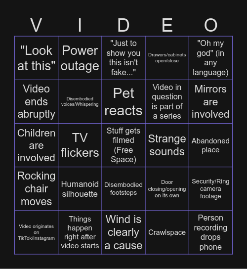 Clearly Fake Creepy Video Bingo Card