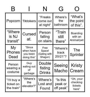 Penn Station Gating Bingo Card