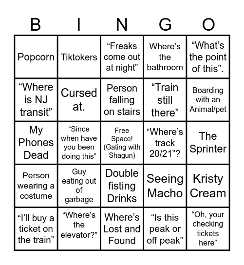 Penn Station Gating Bingo Card