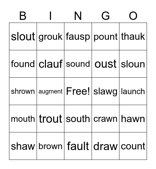 ou/ow and au/aw Bingo Card