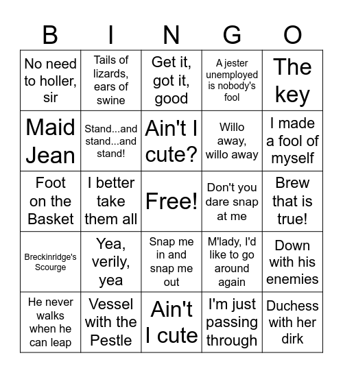 The Court Jester Bingo Card