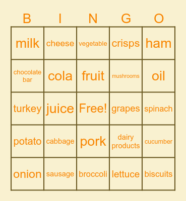 Food bingo Card