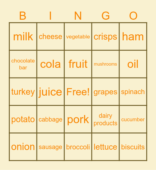 Food bingo Card