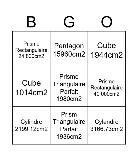 Comment Calculer L’aire - Bin-G-O Bingo Card