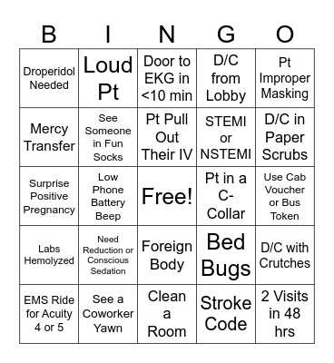 Hospital Week Bingo Card
