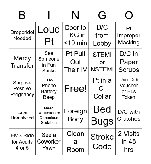 Hospital Week Bingo Card
