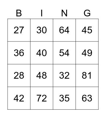 Multiplication Facts (5-9) Bingo Card
