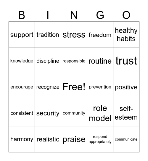 Parenting Bingo Card