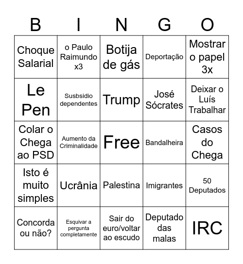 CH vs CDU Bingo Card