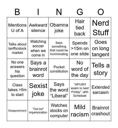 Patton Bingo Card