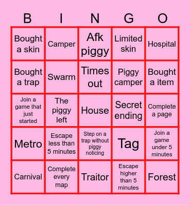 Piggy book 1 BINGO Card