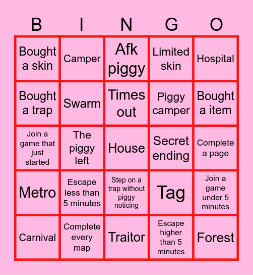Piggy book 1 BINGO Card