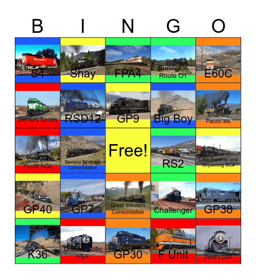 Railway Lines in Arizona, Colorado, New Mexico, Nevada, and Utah that the Photographers would like to a photo one of them someday Bingo Card