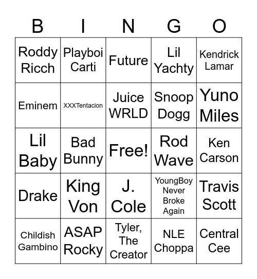 Rap Bingo Card