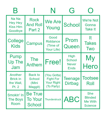 School Dayz Bingo Card