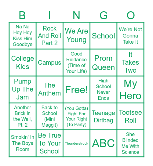 School Dayz Bingo Card