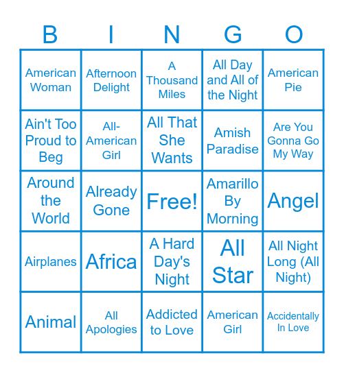 "A" is for April Bingo Card