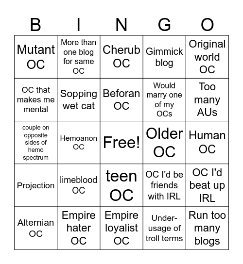 Grumblr Bingo Card