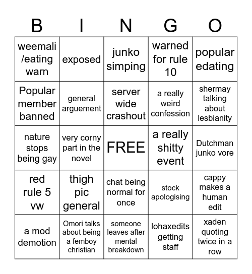 Untitled Bingo Card