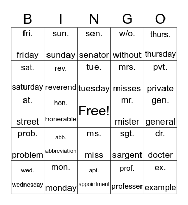 Untitled Bingo Card