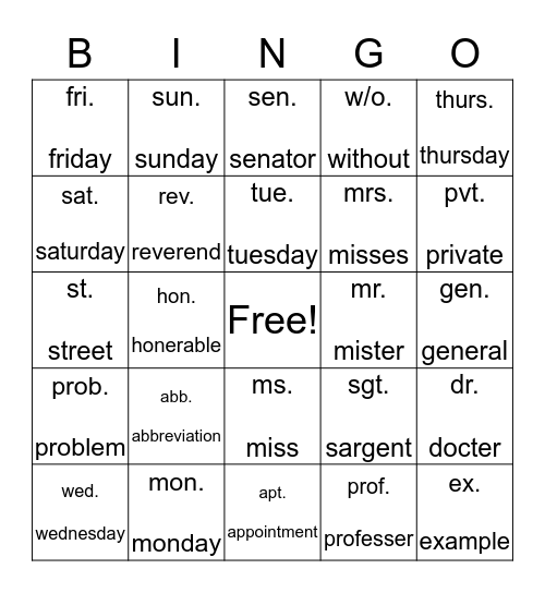 Untitled Bingo Card