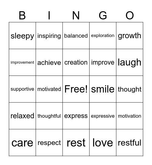 Nouns, adjectives, and verbs Bingo Card