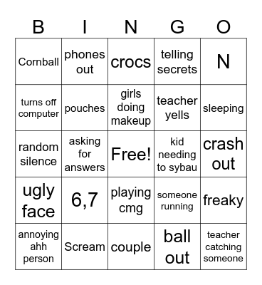 Math Class Bingo Card