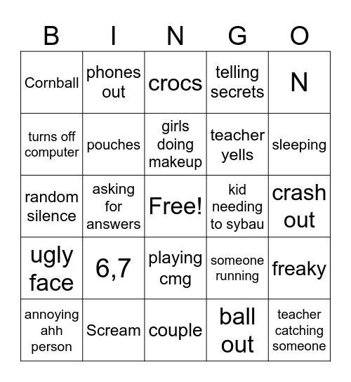Math Class Bingo Card