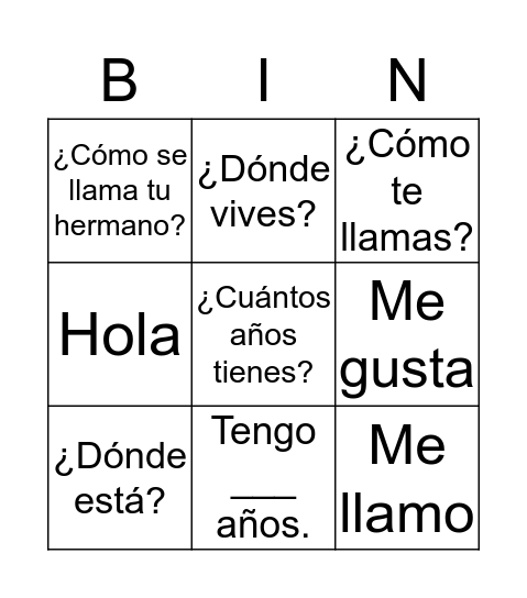 Nos conocemos Bingo Card