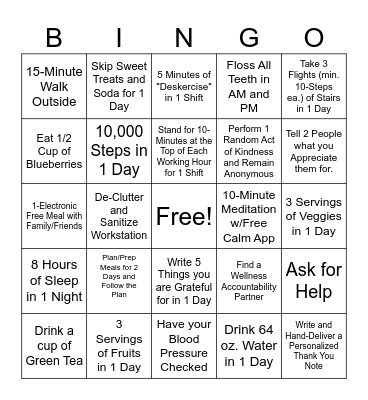 Wellness Bingo Card