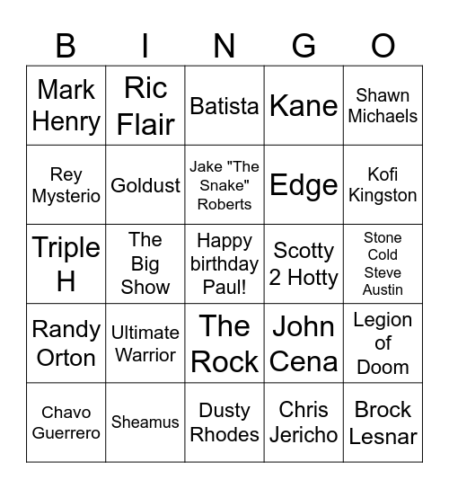 WWE Bingo Card