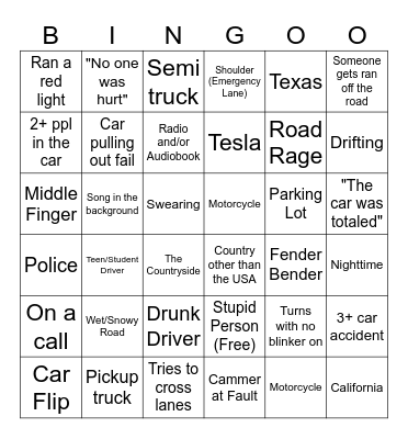 idiots in cars Bingo Card