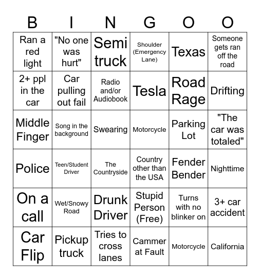 idiots in cars Bingo Card
