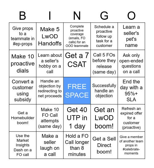 Opendoor EP Bingo Card