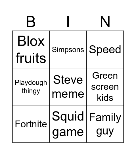 Untitled Bingo Card