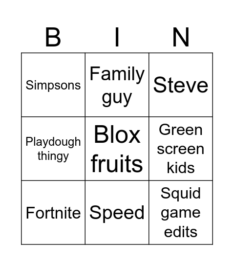 Untitled Bingo Card