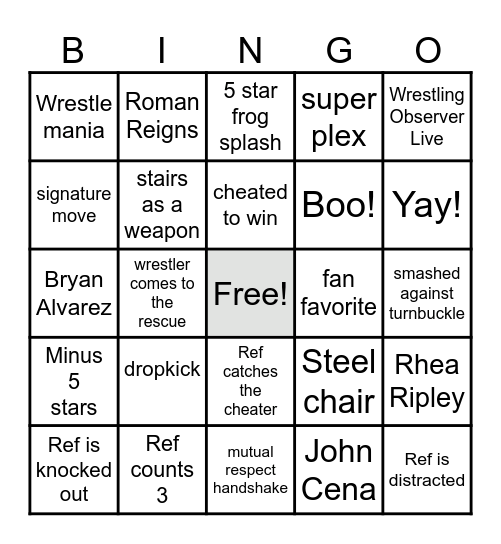 WWE PPV Bingo (Generic) Bingo Card