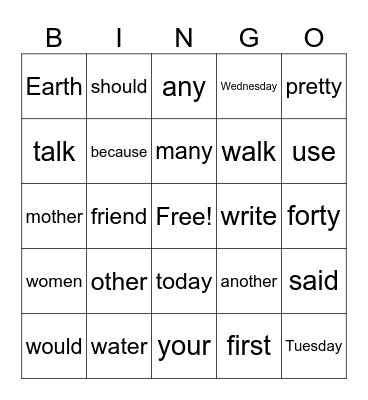 Untitled Bingo Card