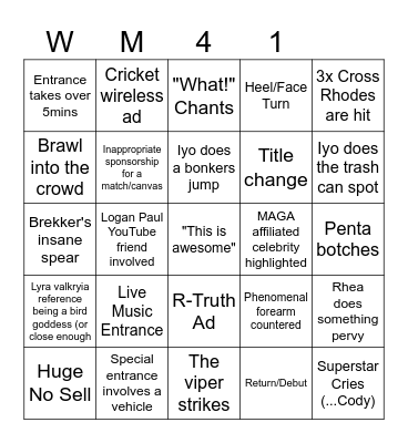 WrestleMania 41 Bingo Card