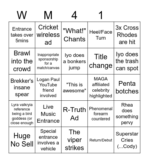 WrestleMania 41 Bingo Card