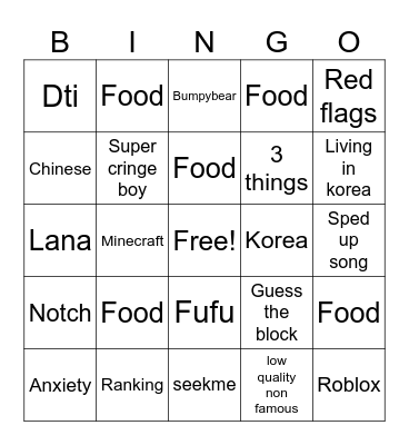 Youtube Shorts bingo Card