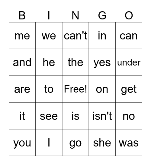 HFW 1-24 Bingo Card
