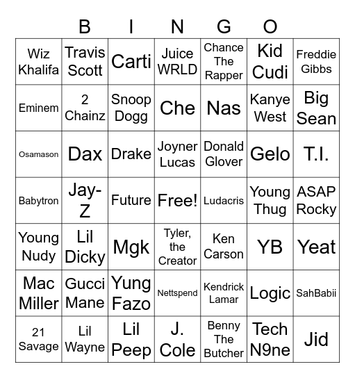 Rap Bingo Card