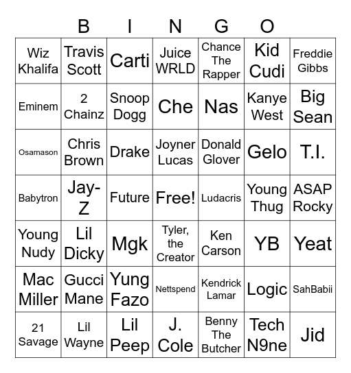Rap Bingo Card