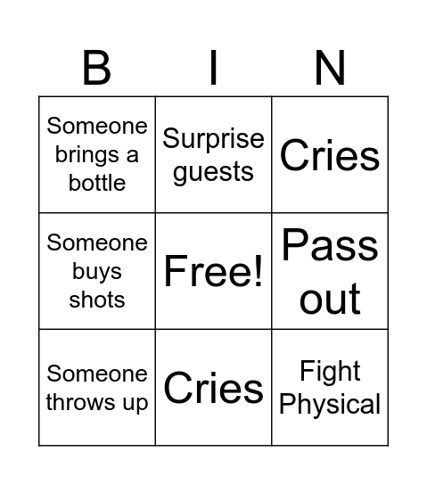 MS Party Bonanza Bingo Card
