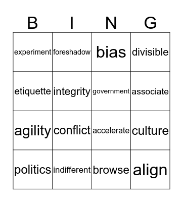 Academic vocab -1 Bingo Card