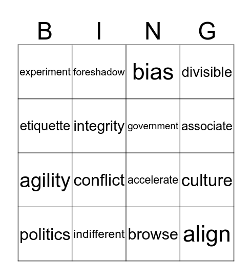 Academic vocab -1 Bingo Card
